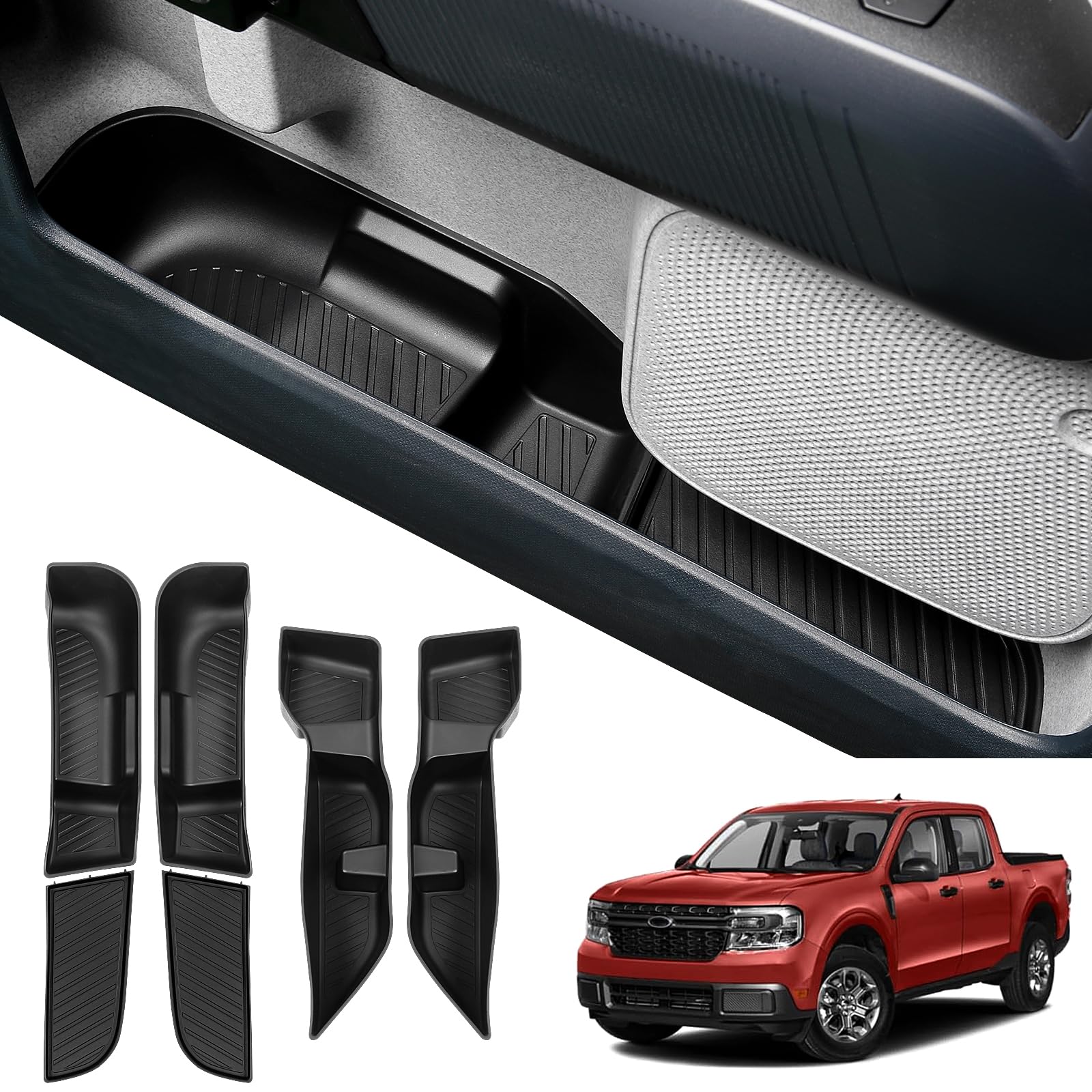 Mabett door side storage tray for front doors keeps Maverick interior organized.