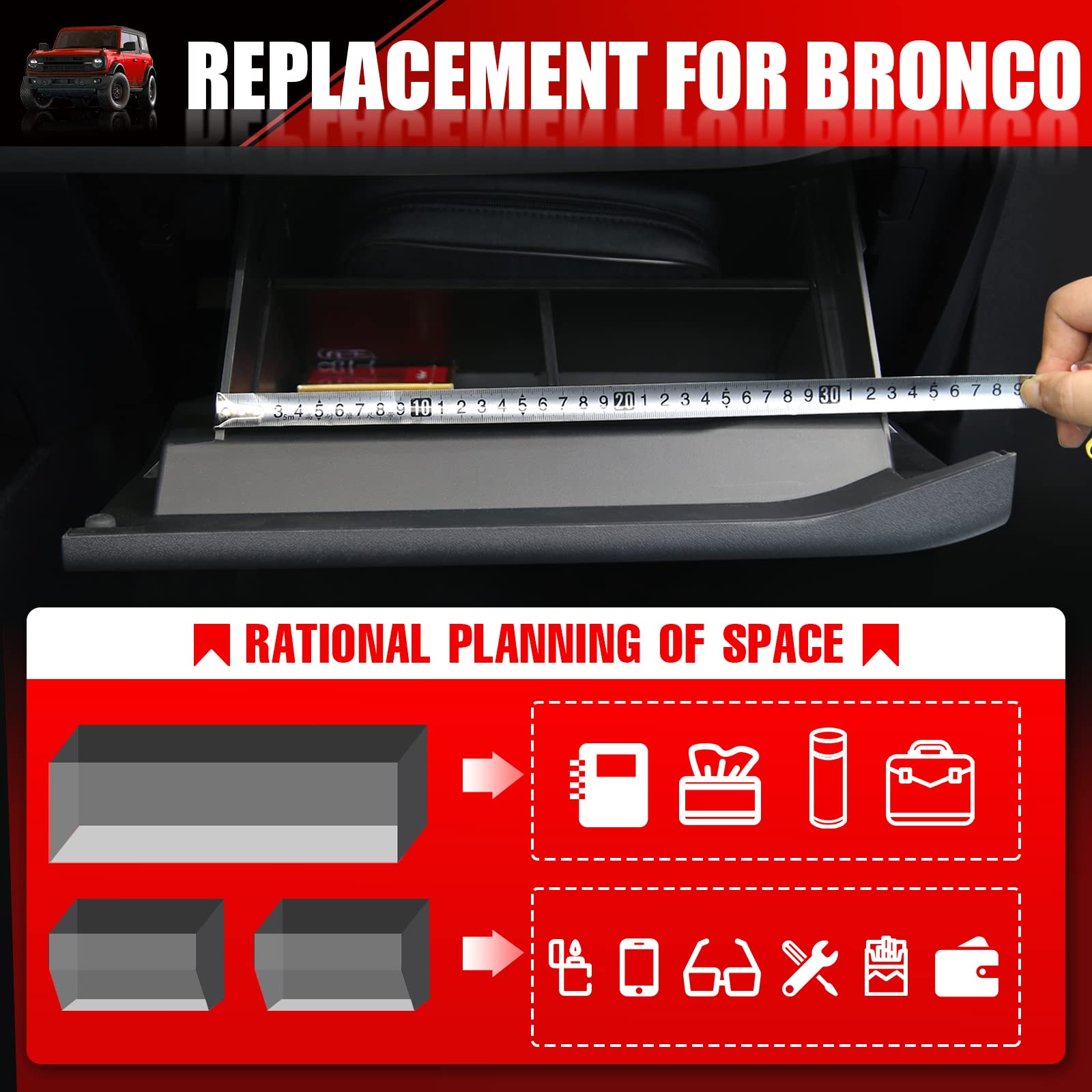 Mabett glove box dividers for Bronco 2-door installation guide