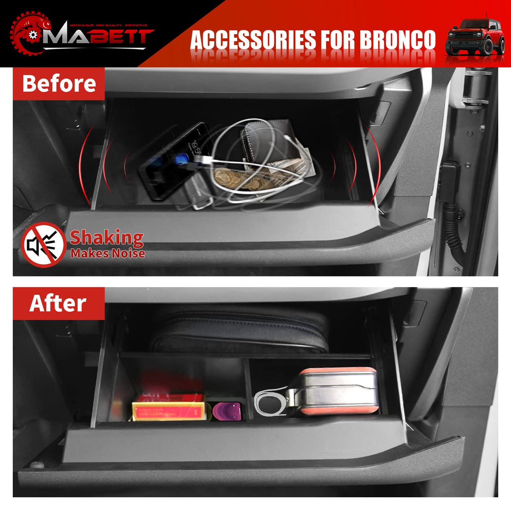 Mabett glove box dividers for Bronco 2021-2025 interior layout boosts usability