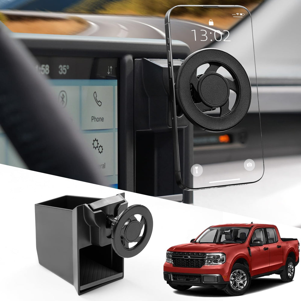 Mabett magnetic phone holder cubby insert anchors phone for easy reach while driving.