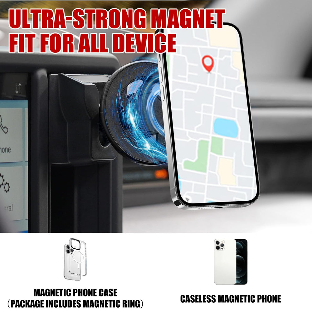Mabett dash-mount keeps device stable without obstructing the center screen.