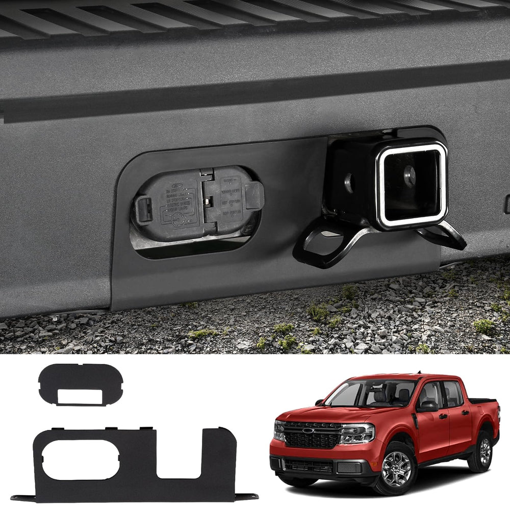 Mabett rear bumper cover plate for Maverick close-up showing hitch surround protection