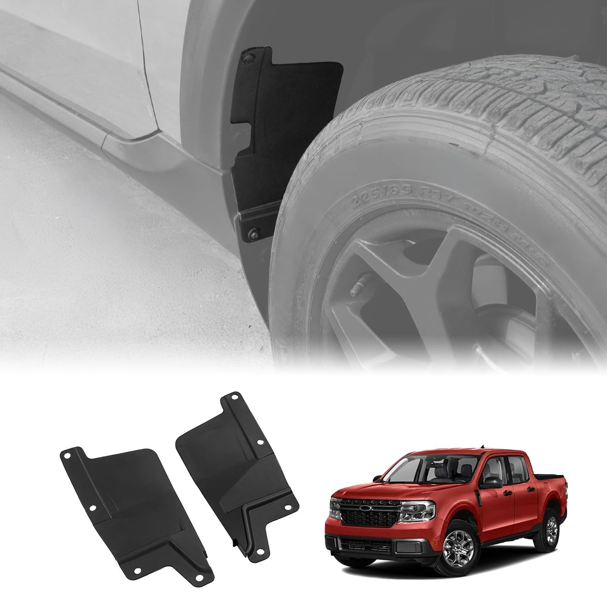Mabett rear wheel splash shield for Maverick; protects rear wheels from mud and debris.