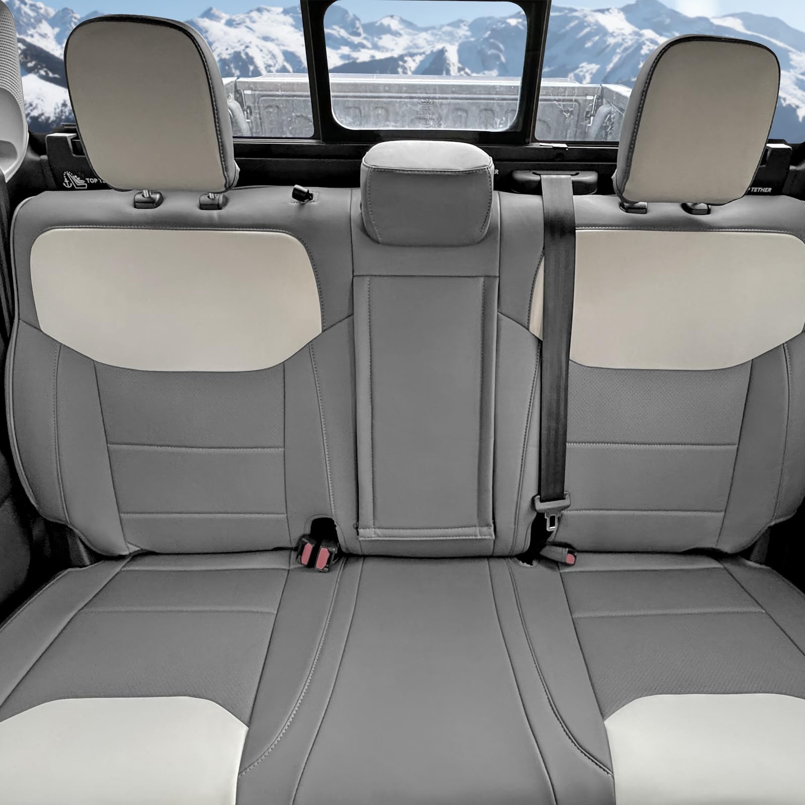 Mabett Maverick seat covers with white contrast stitching enhance interior style.