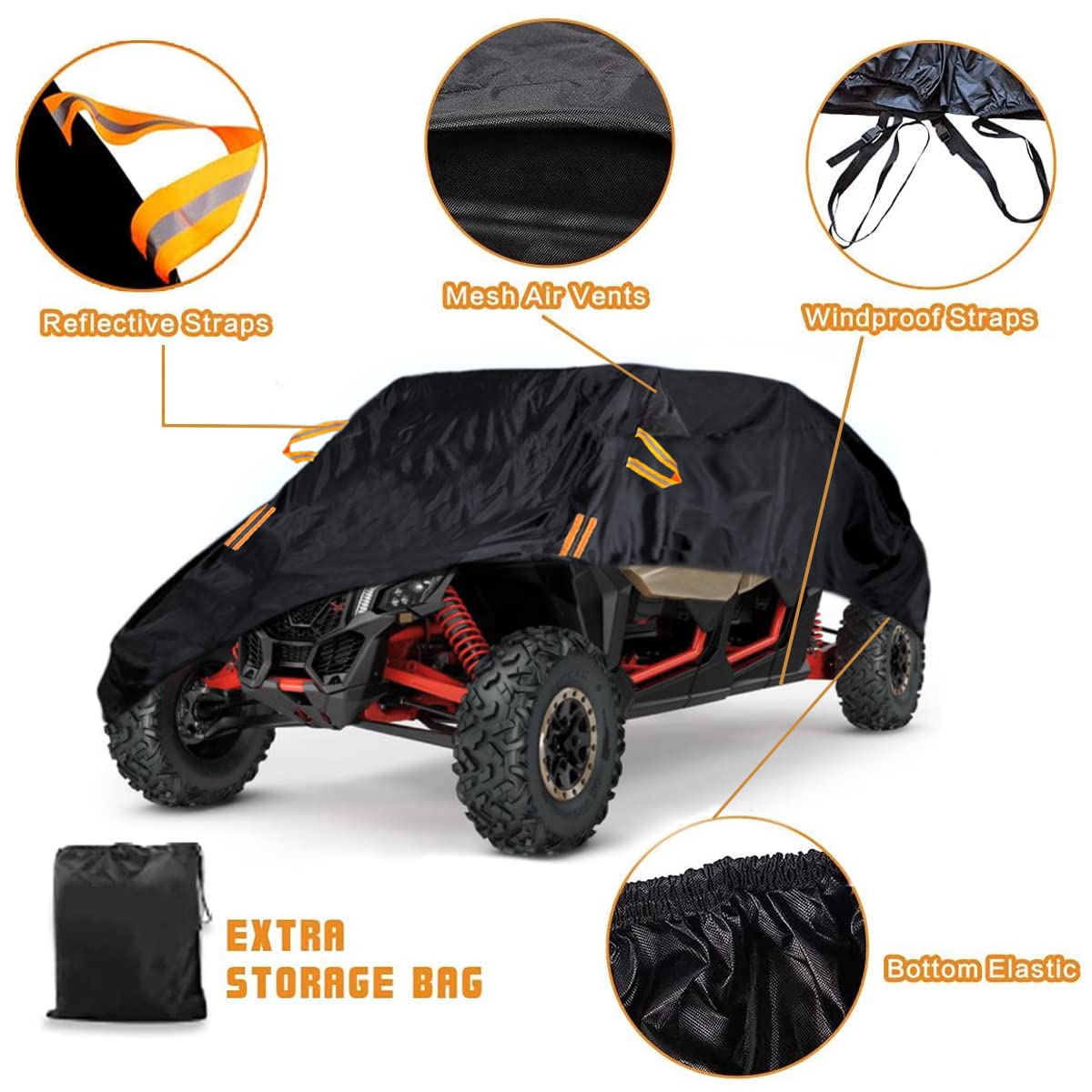 Macosy indoor-outdoor storage cover keeps UTV clean and protected.