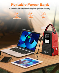 Macson 5000A jump starter compact LED flashlight ready for night tasks.