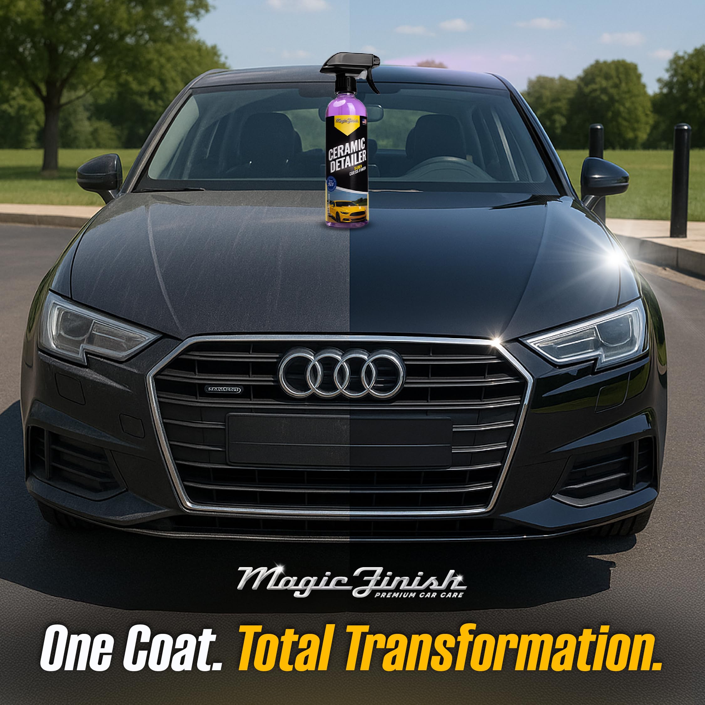 Magic Finish Ceramic Detailer showroom-gloss on body panels after quick detailing.