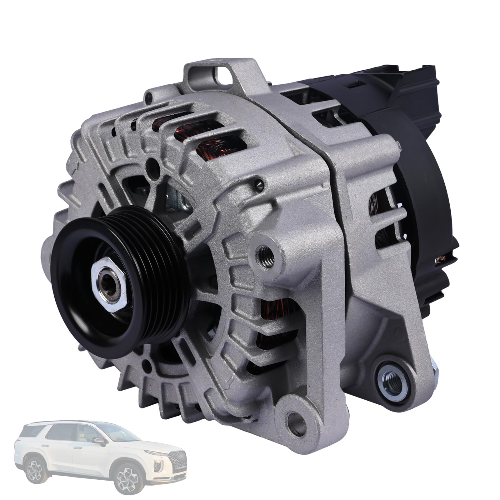 Magimaker alternator front view highlights compact design and high amperage.
