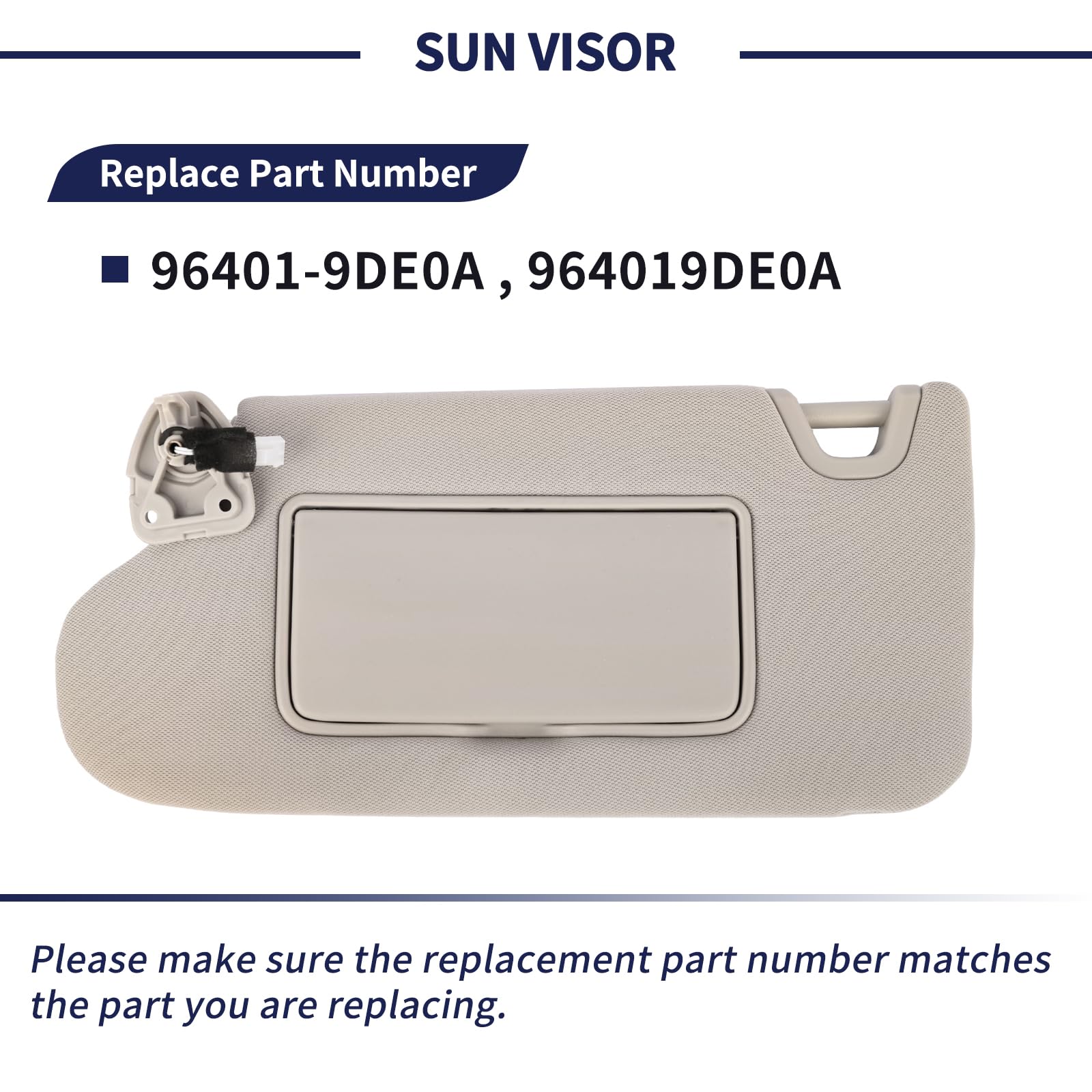 Magimaker gray sun visor includes vanity light for easier nighttime checks.