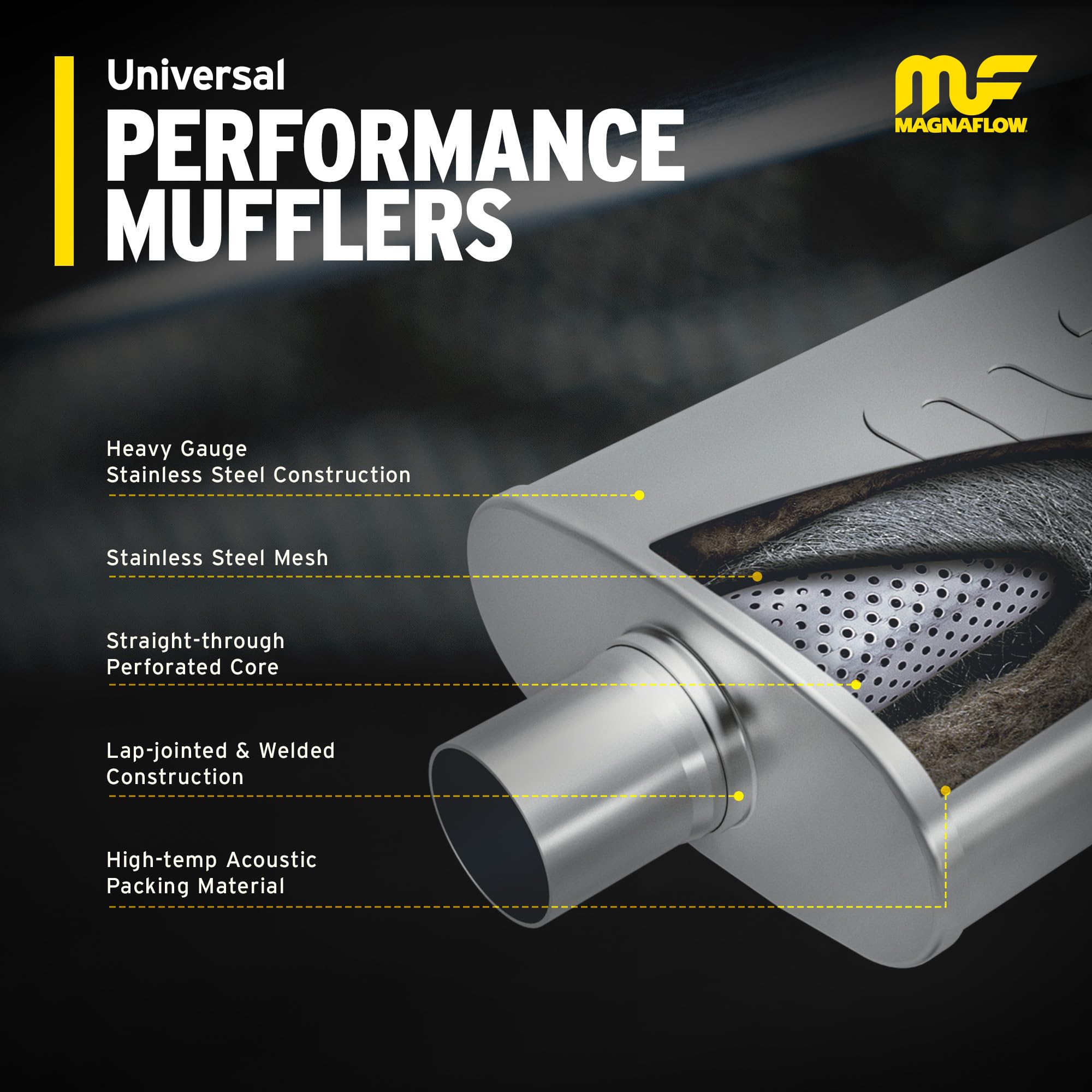 Magnaflow 11229 muffler shown in a dyno-tested setup to illustrate flow testing.