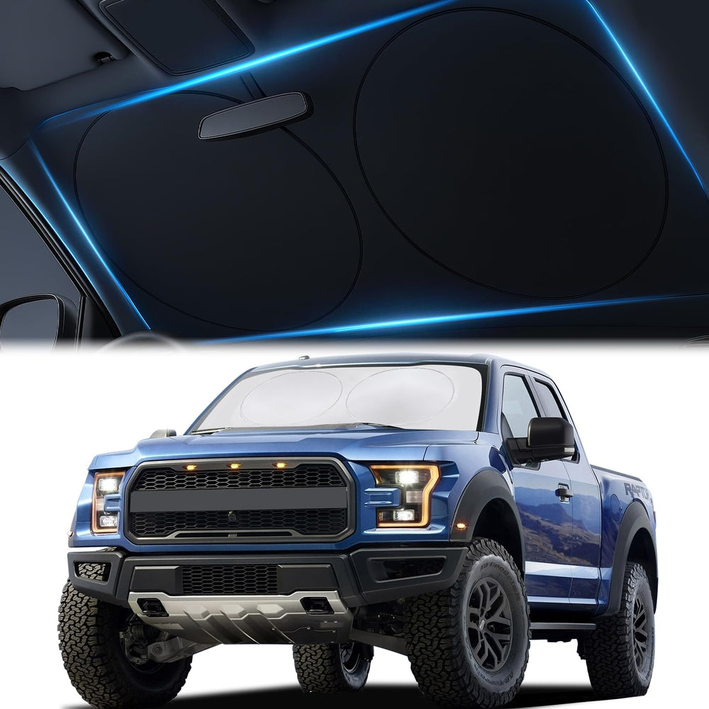 Magnelex car windshield sunshade fully covers the windshield for maximum sun protection.