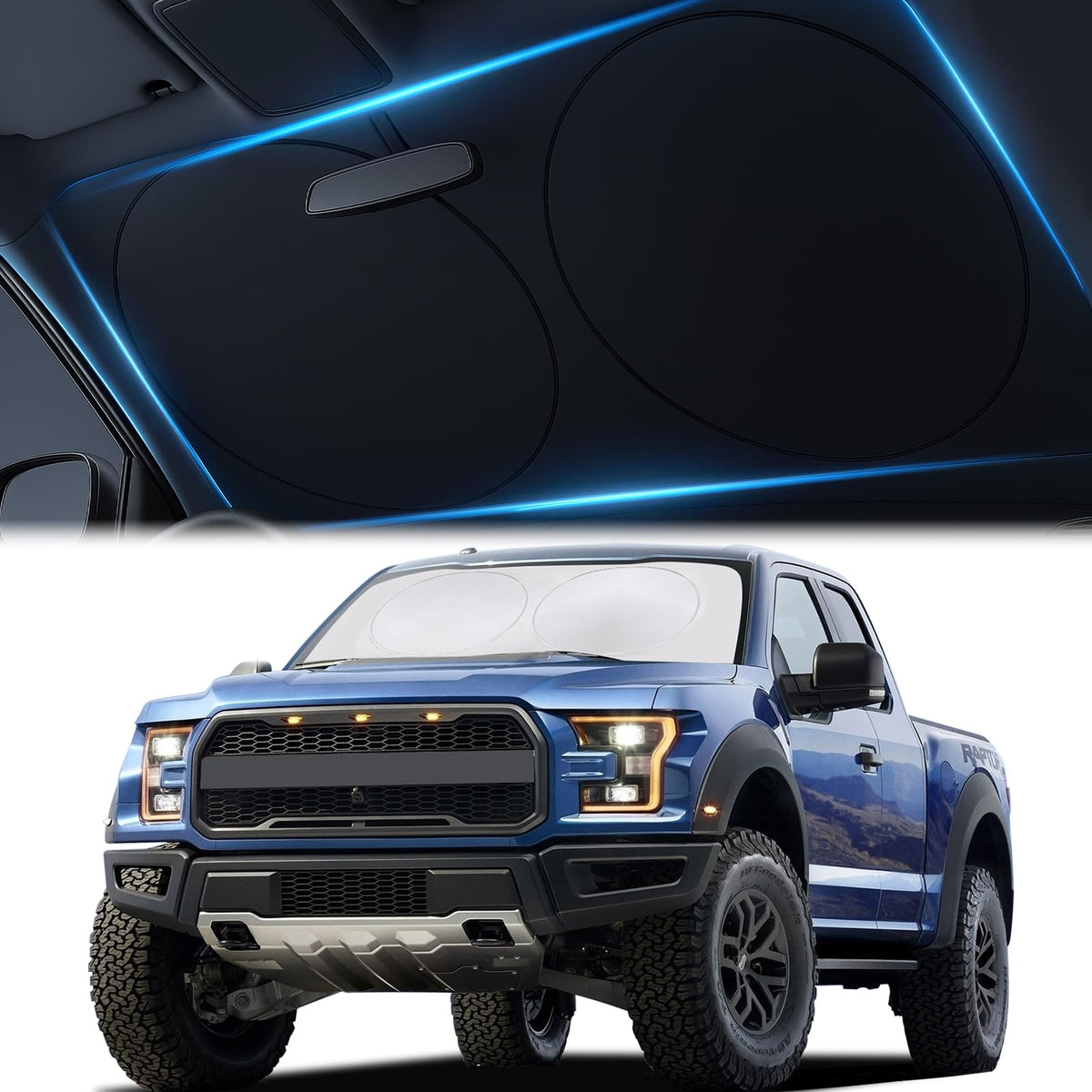Magnelex car windshield sunshade fully covers the windshield for maximum sun protection.