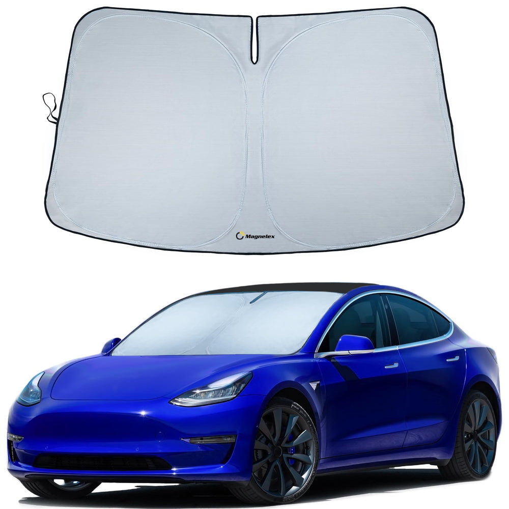 Magnelex Tesla Windshield Sun Shade for Model 3 provides precise fit and UV protection.