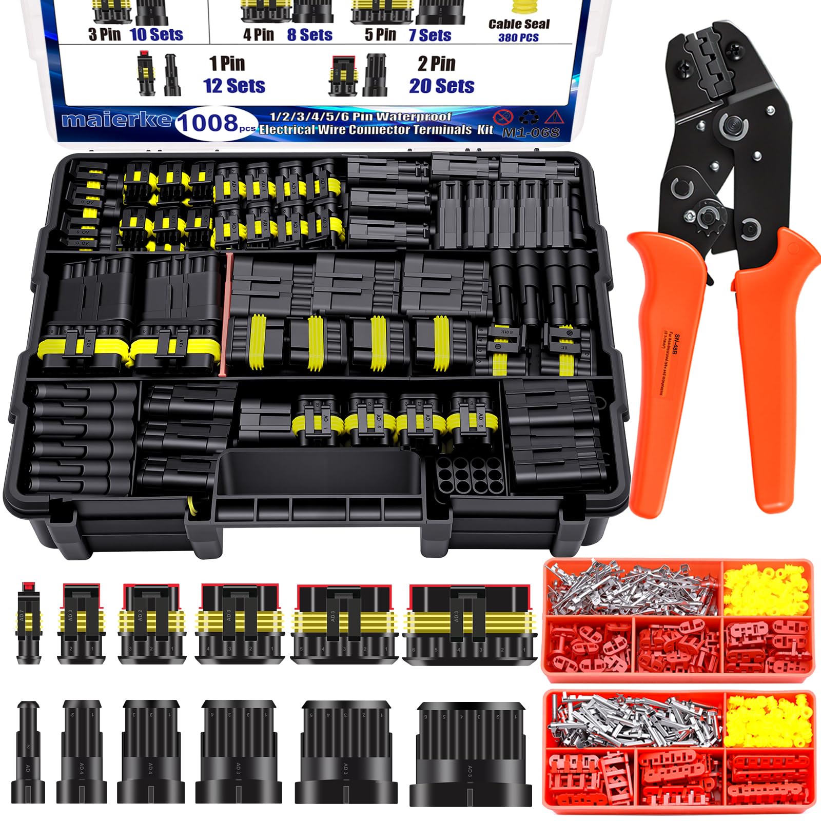 Maierke 1-pin waterproof connector kit for secure, moisture-resistant automotive connections.