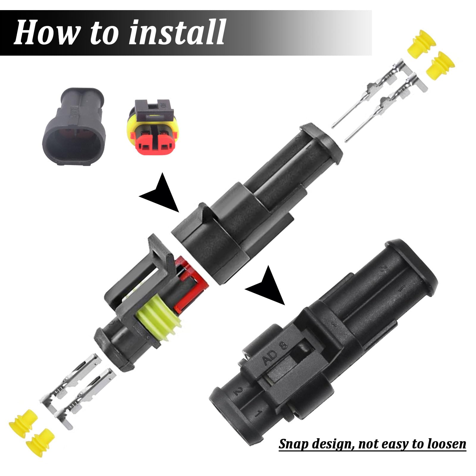 Maierke 4-pin waterproof connectors enabling safe multi-wire splices on vehicles.