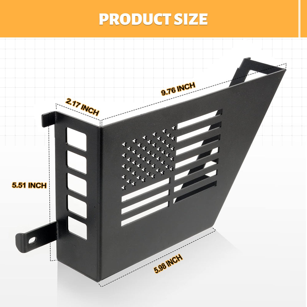 Black finish MAIKER front door storage blends with Jeep interior.