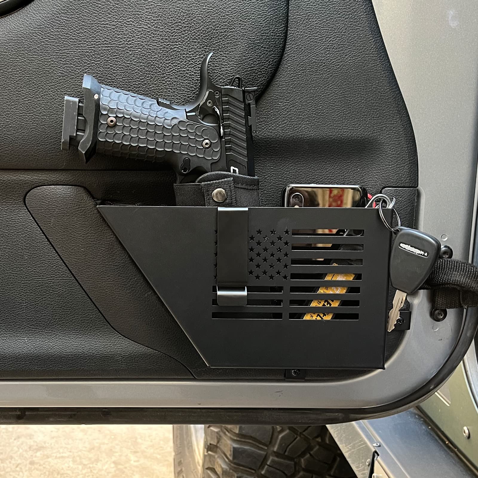 MAIKER two-piece front door organizer set keeps Jeep interior tidy.