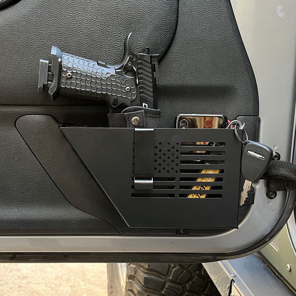 MAIKER two-piece front door organizer set keeps Jeep interior tidy.