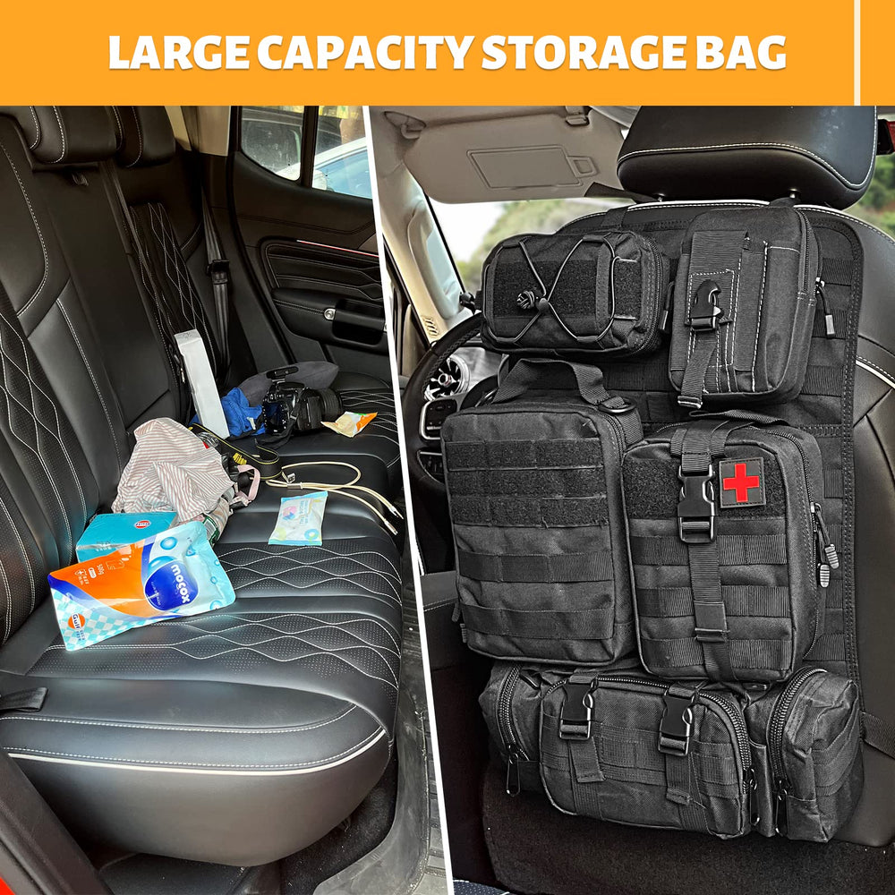 MAIKER OFF ROAD seat-back organizer detachable pouches ready for modular storage.