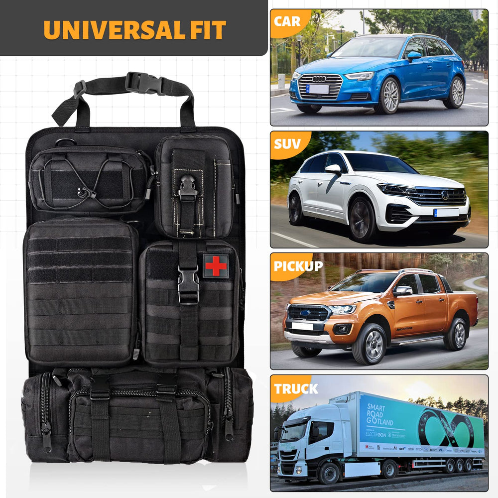 MAIKER OFF ROAD seat-back organizer durable fabric highlights wear resistance.