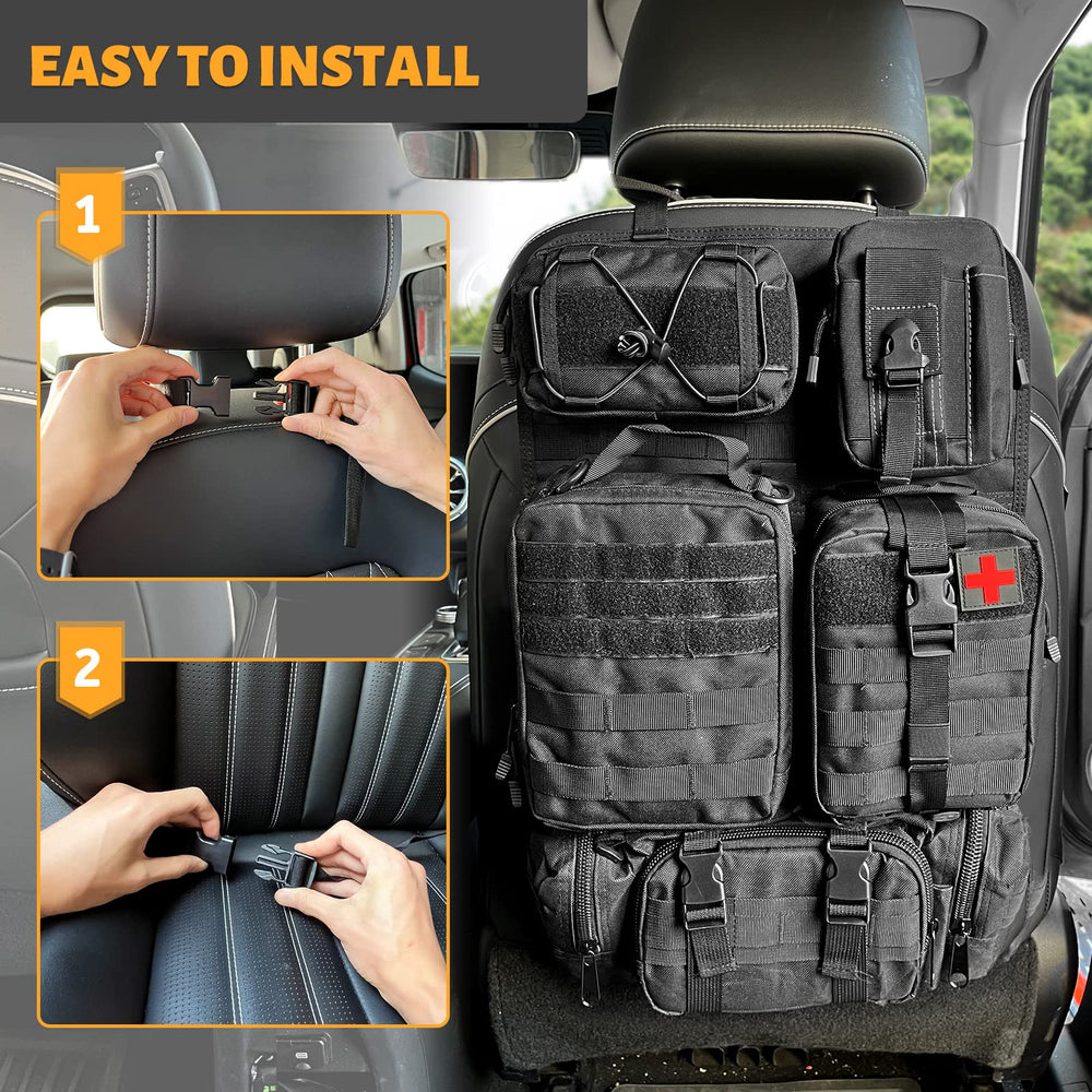 MAIKER OFF ROAD seat-back organizer headrest strap for quick installation.