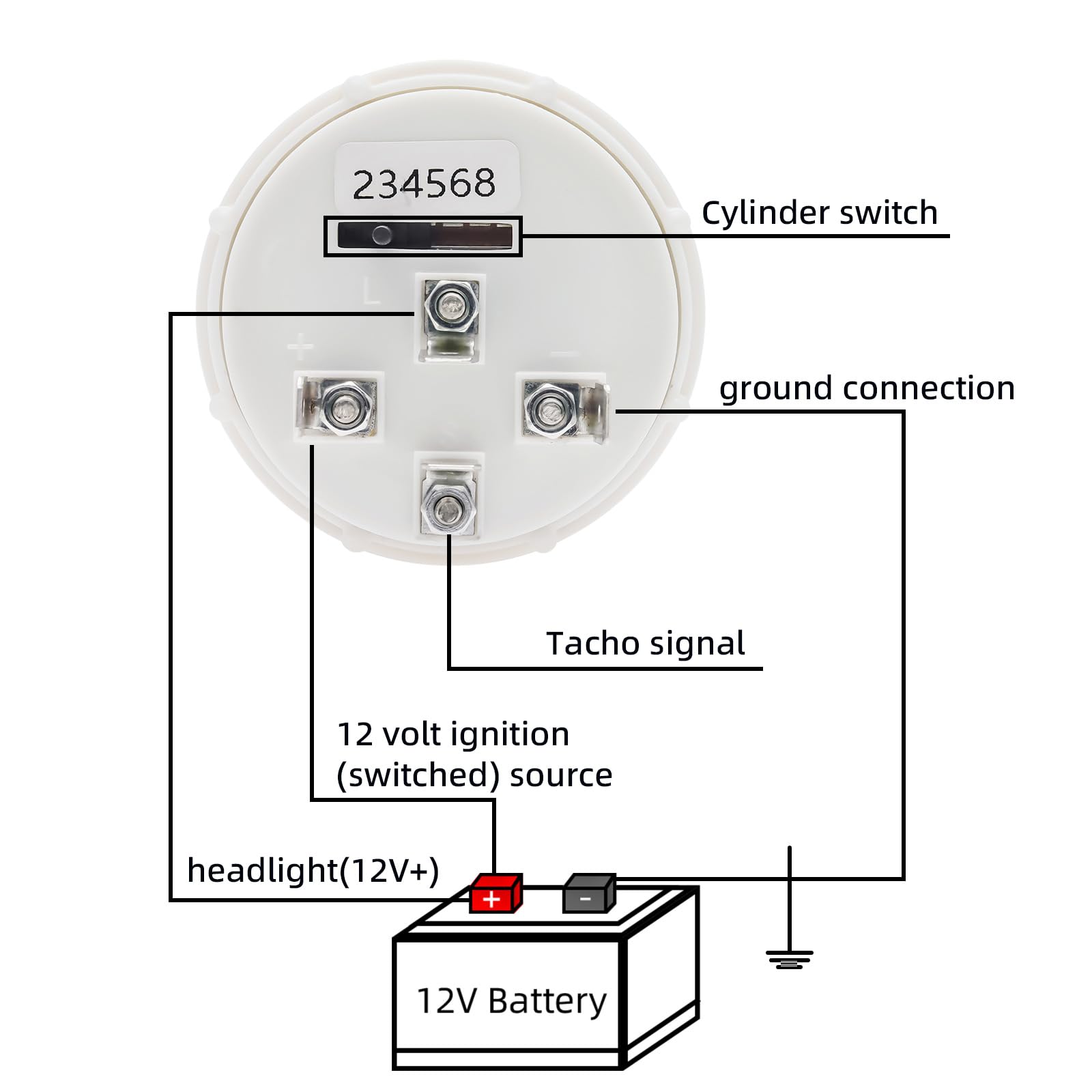 MAIMEIMI RPM Tachometer wiring terminal highlights secure connections