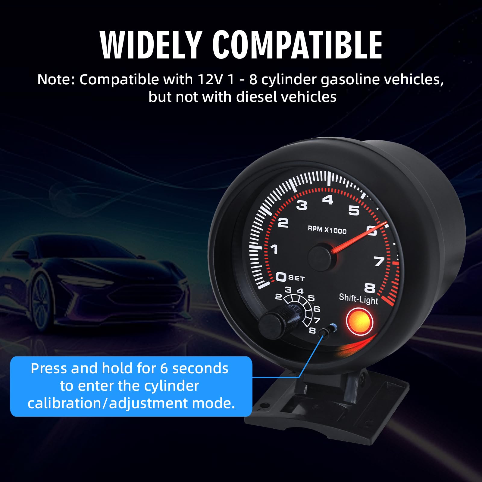 Maimeimi tachometer backlight brightness adjusts for clear visibility in various lighting