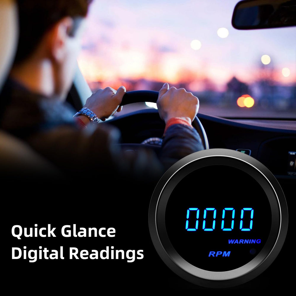 MAIMEIMI tachometer blue LED lights improve night readability on 12V vehicles.