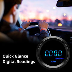 MAIMEIMI tachometer blue LED lights improve night readability on 12V vehicles.