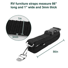 Malae RV TV strap with D-ring and hooks for anti-tip stability.