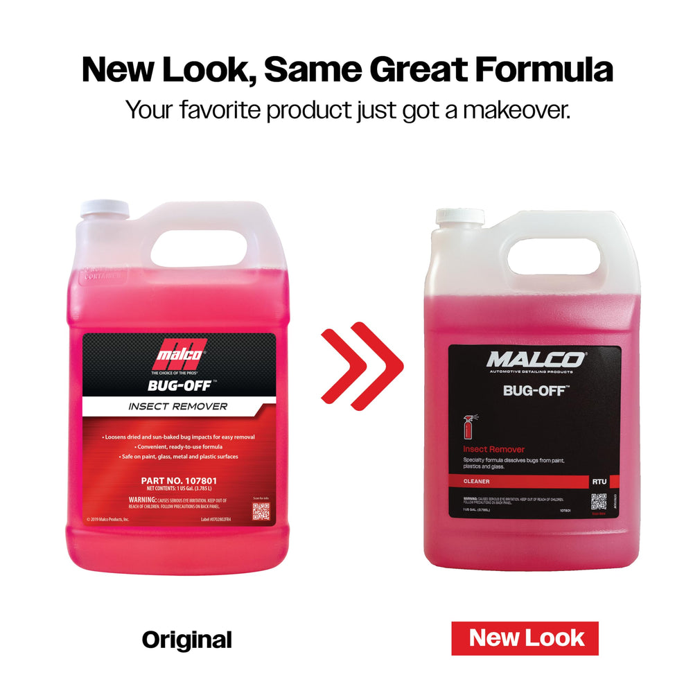 Malco Bug Off bottle label close-up with prewash instructions.