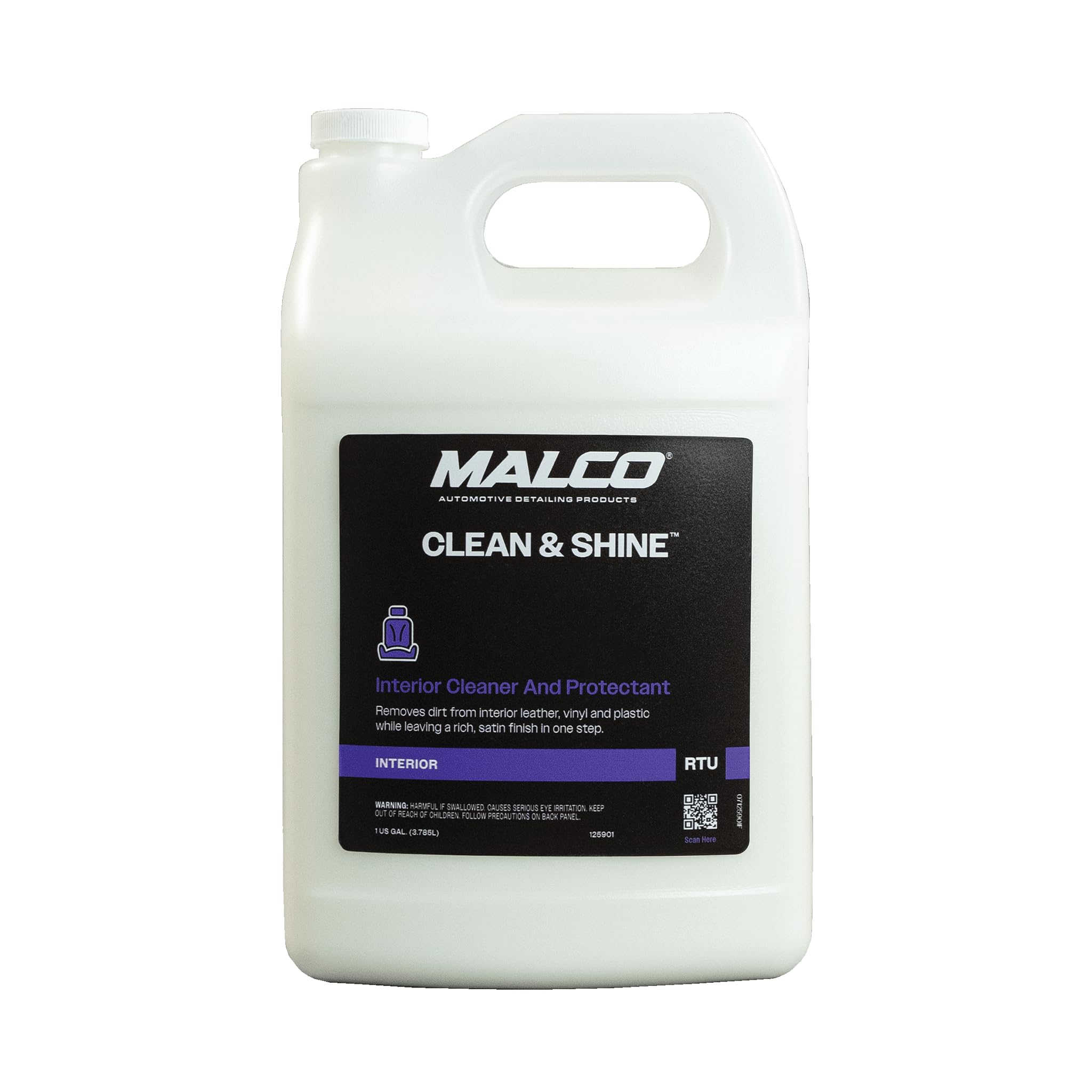 Malco Clean & Shine interior cleaner bottle pour showing versatile all-surface use