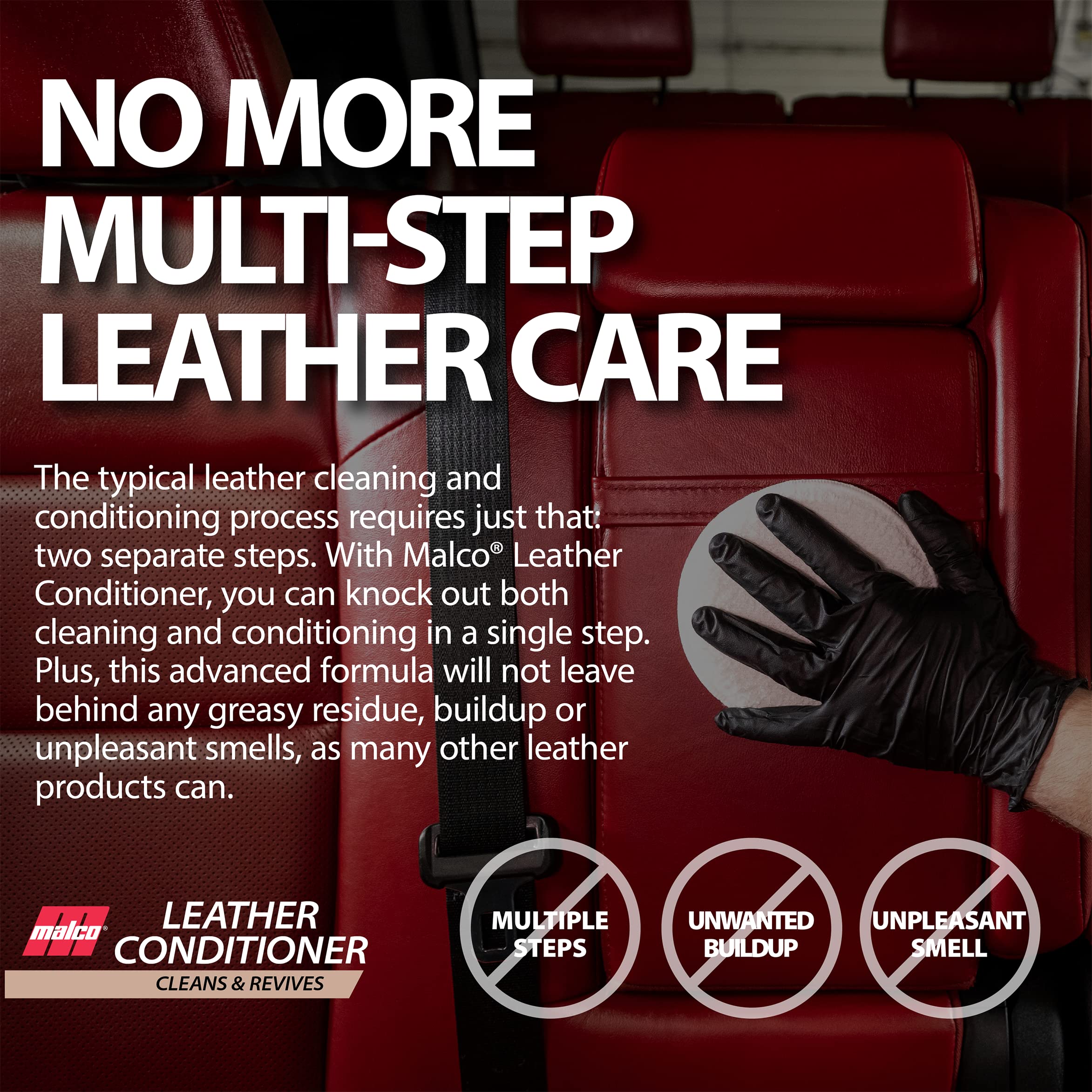 Malco Leather Conditioner around steering wheel with UV-protective finish