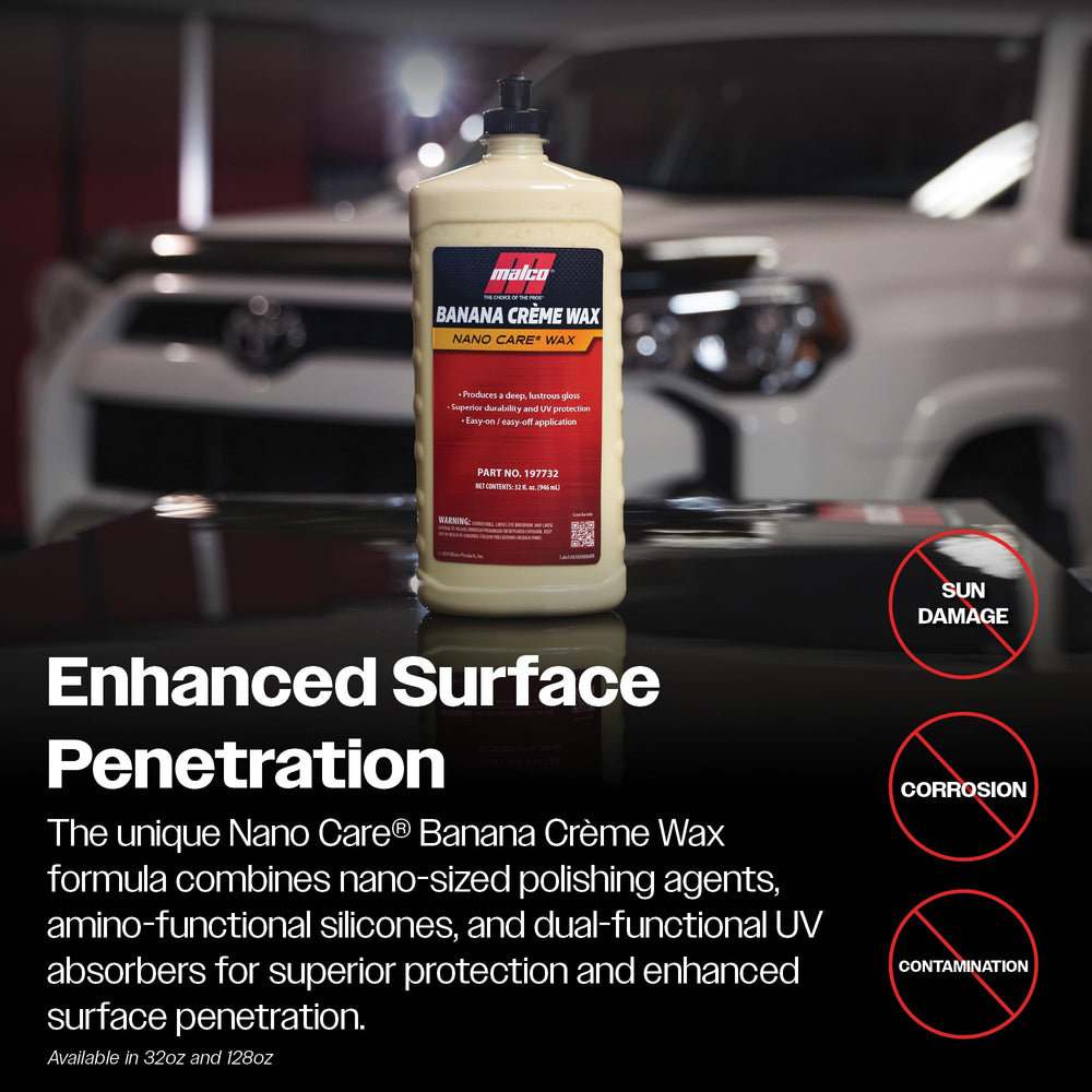 Malco Banana Creme Wax UV protection demonstration on a panel