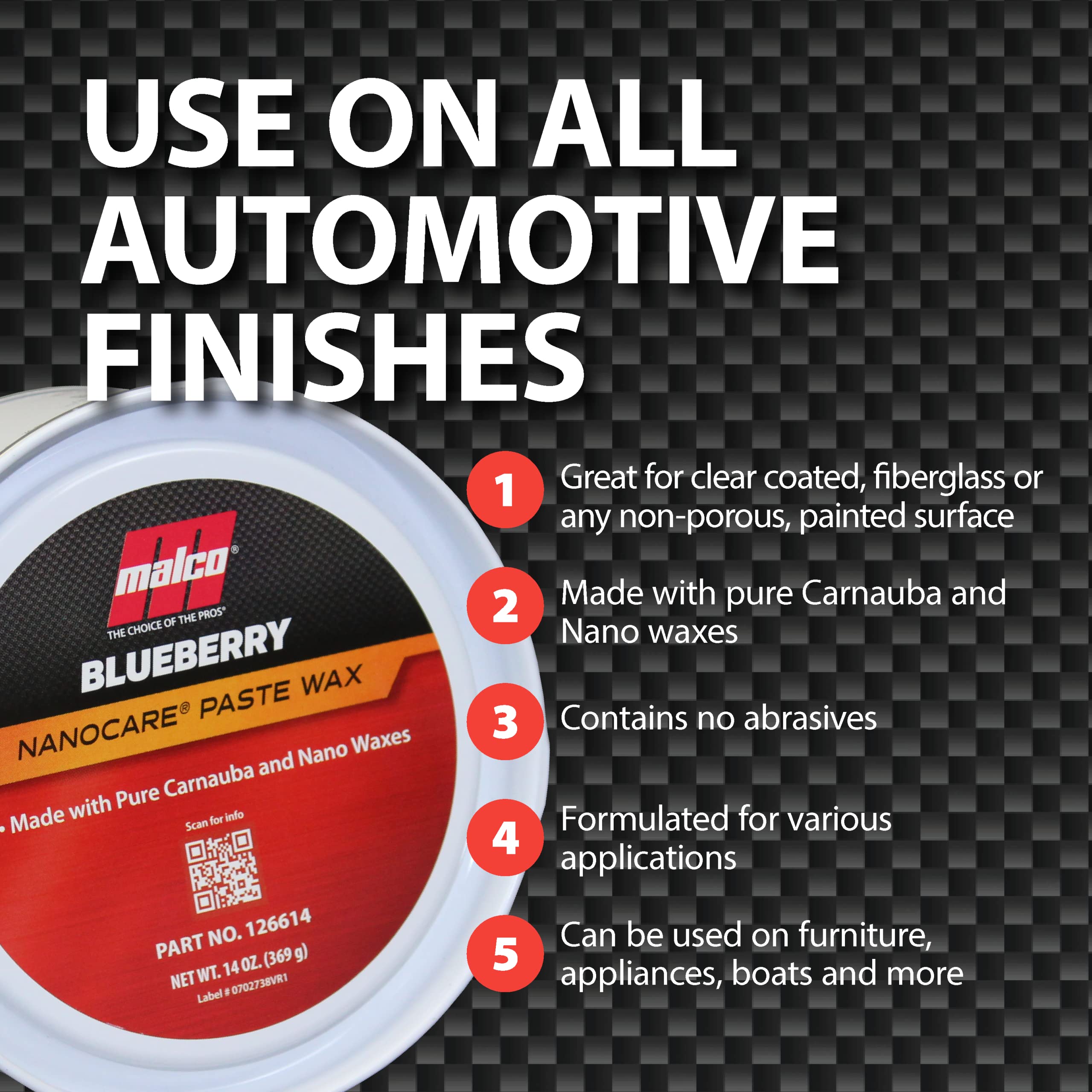 Malco Nano Care Blueberry Paste Wax on dark color vehicle for even shine