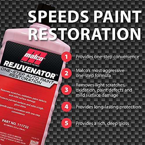 Malco Rejuvenator removes swirl marks for a smooth, high-gloss finish.