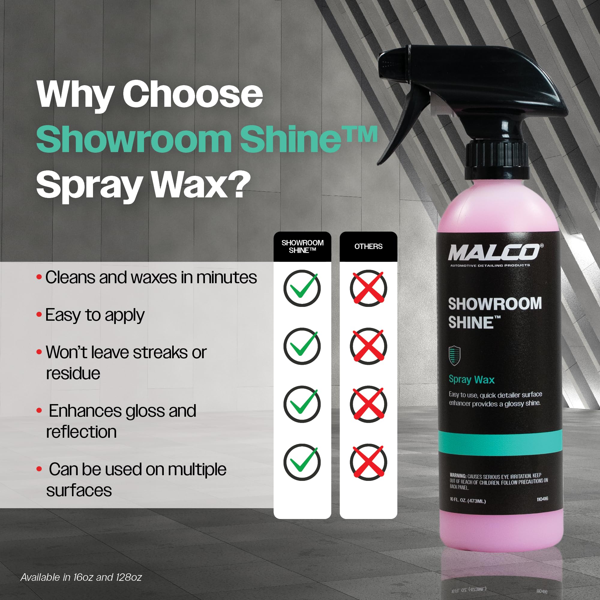 Malco Showroom Shine metal-finish polish adds bright, protected metal surfaces.