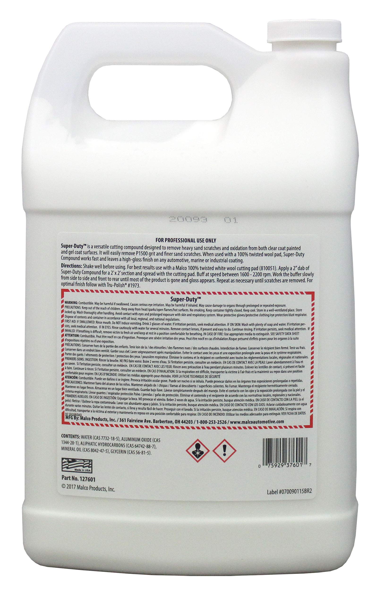 Close-up of Malco label showing heavy cut performance for oxidation removal.