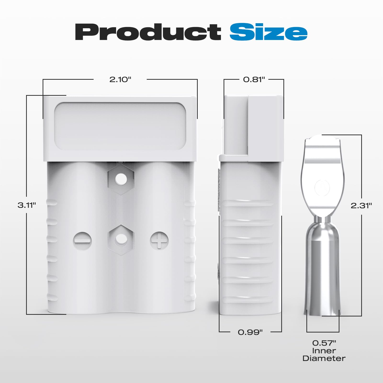 Malictele 350A gray terminals with copper-silver plating for conductivity.