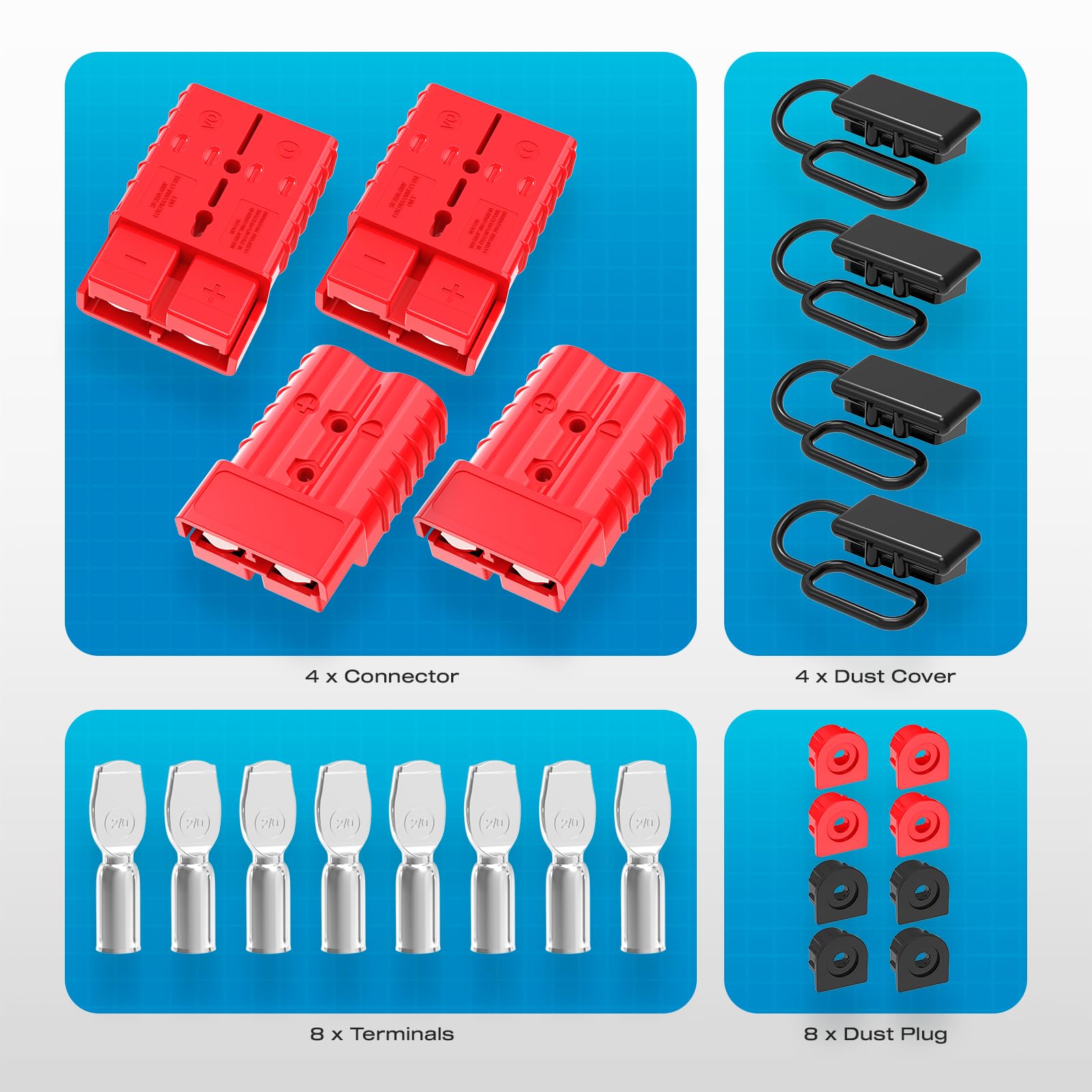 Malictele 350A red Anderson complete kit includes four housings and all essentials for setup.
