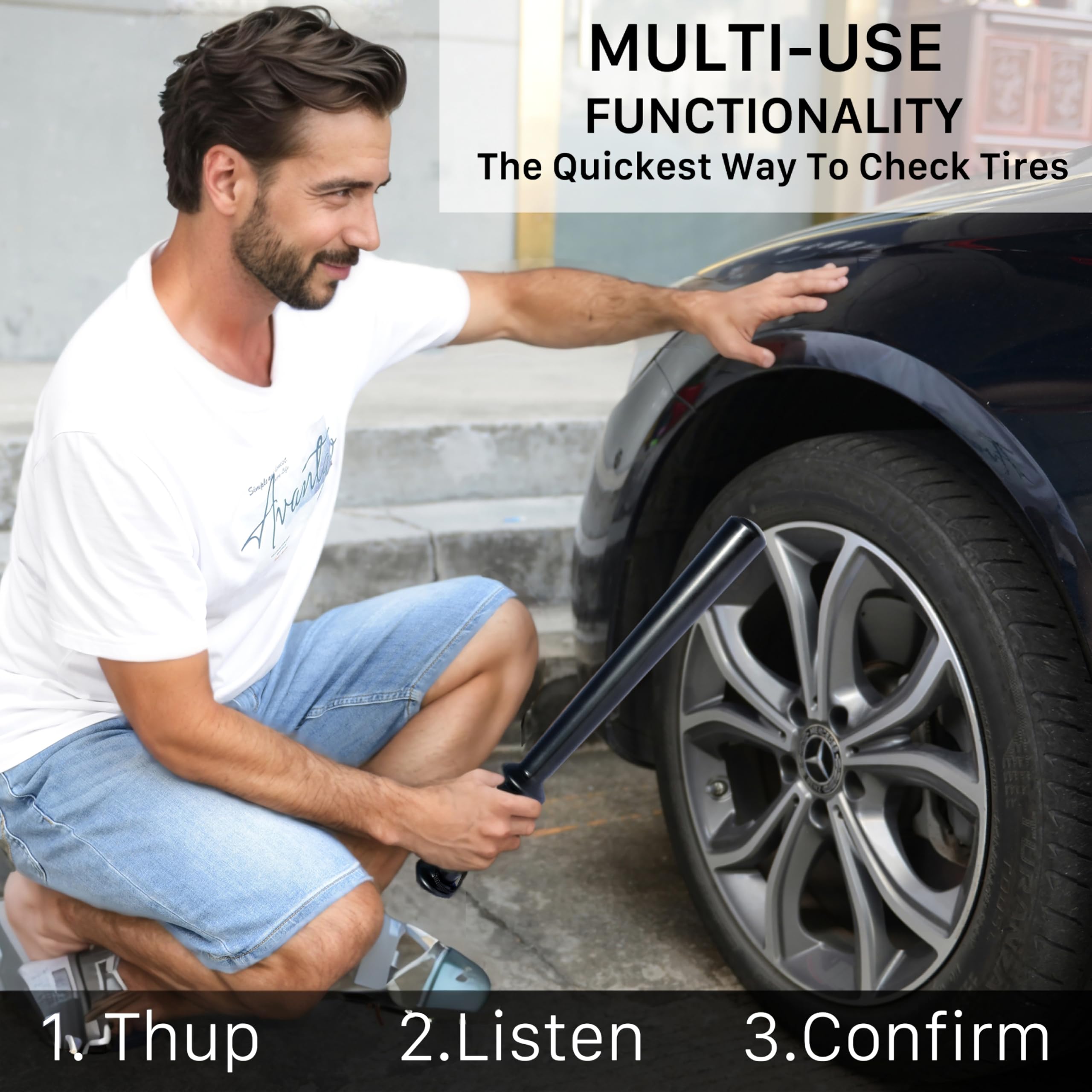 Malterzer tire checker doubles as a fish bat during outdoor trip.