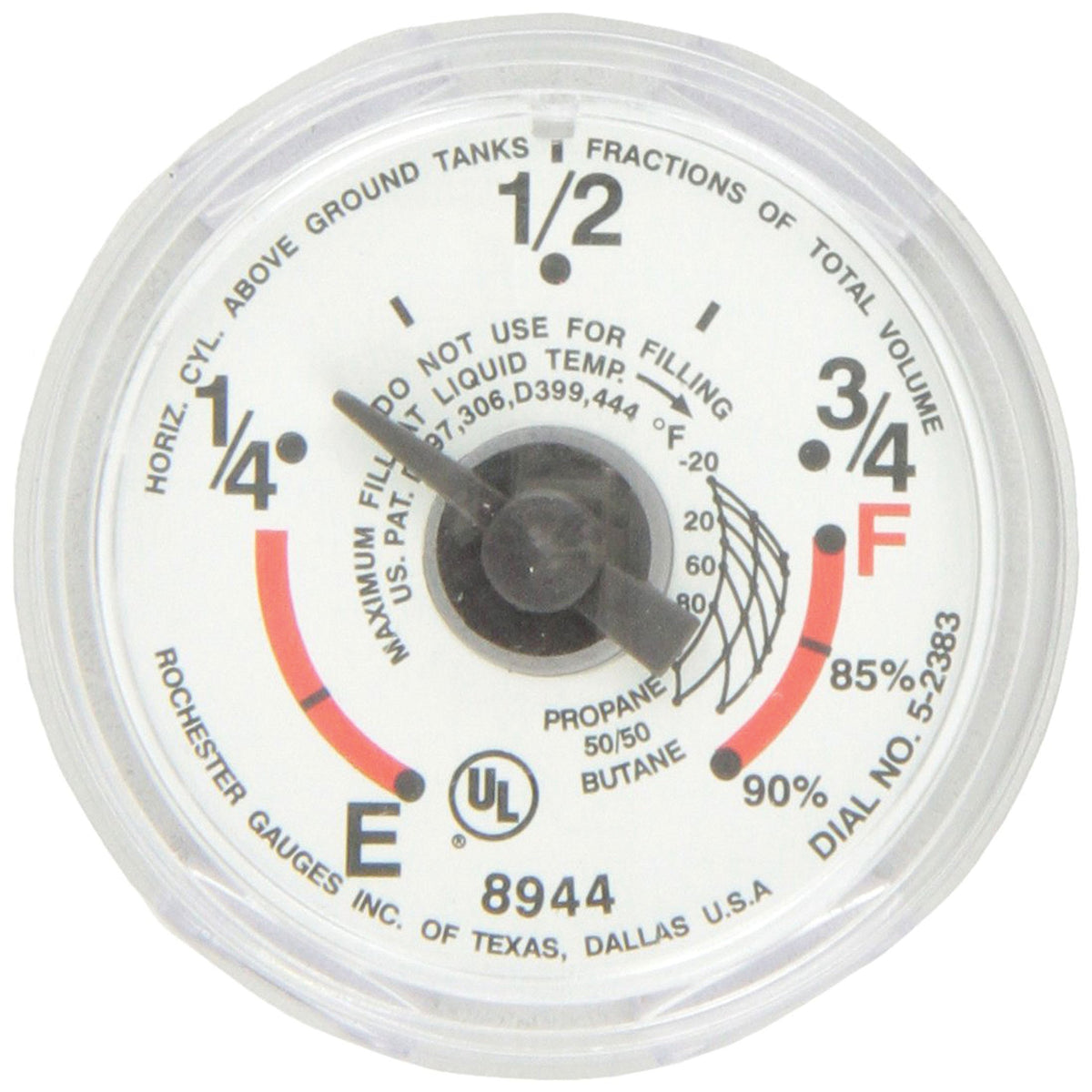 Manchester G12653 LP gas tank with snap-on dial gauge for quick propane level checks.