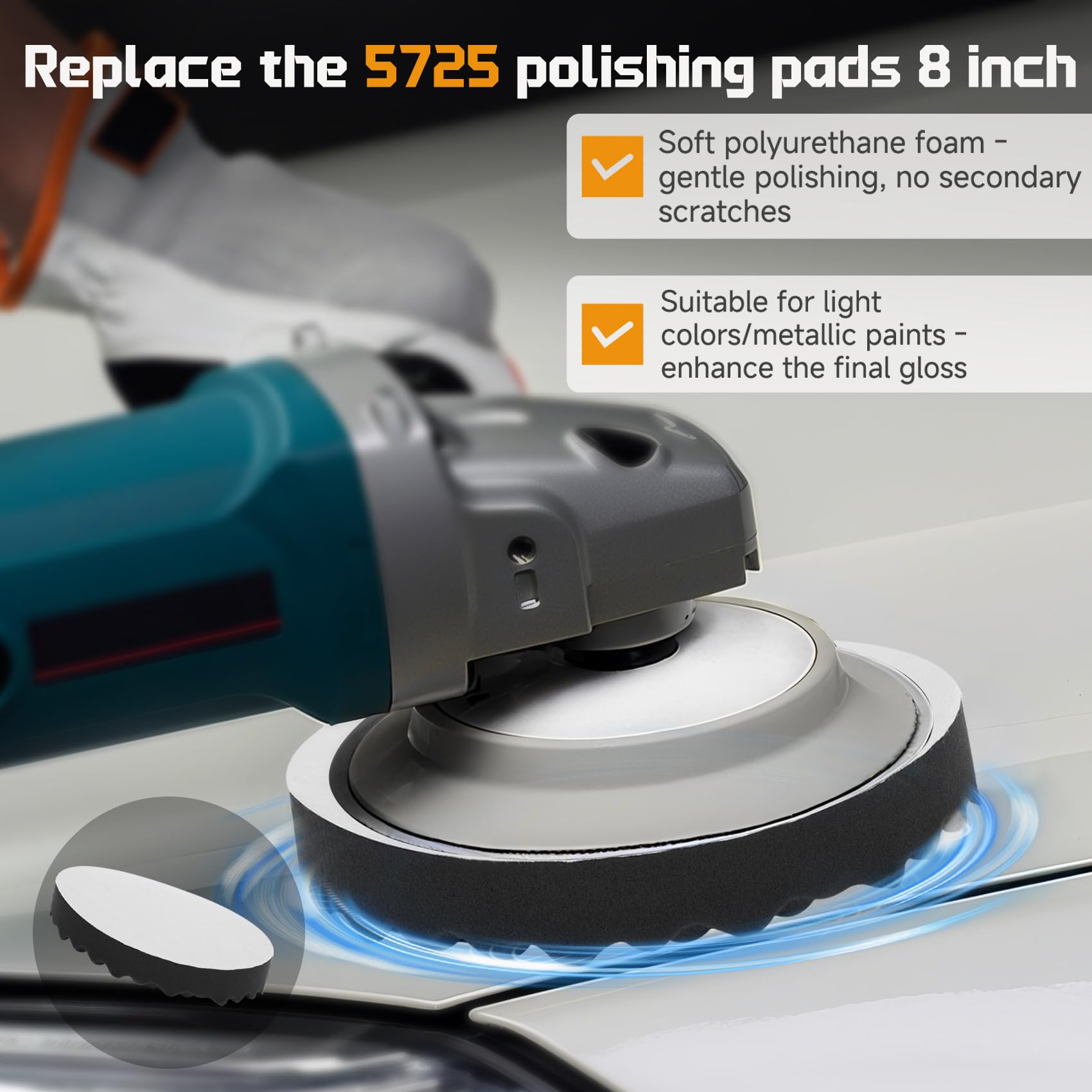Mangoct upgraded 8-inch polishing pad polishing flow image indicating surface enhancement.