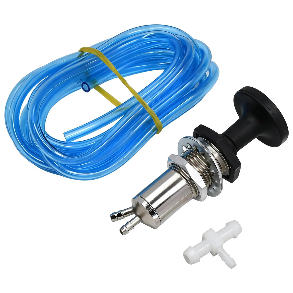 Manioiity Fuel Plunger Primer Pump Kit package showing easy installation and compatibility check