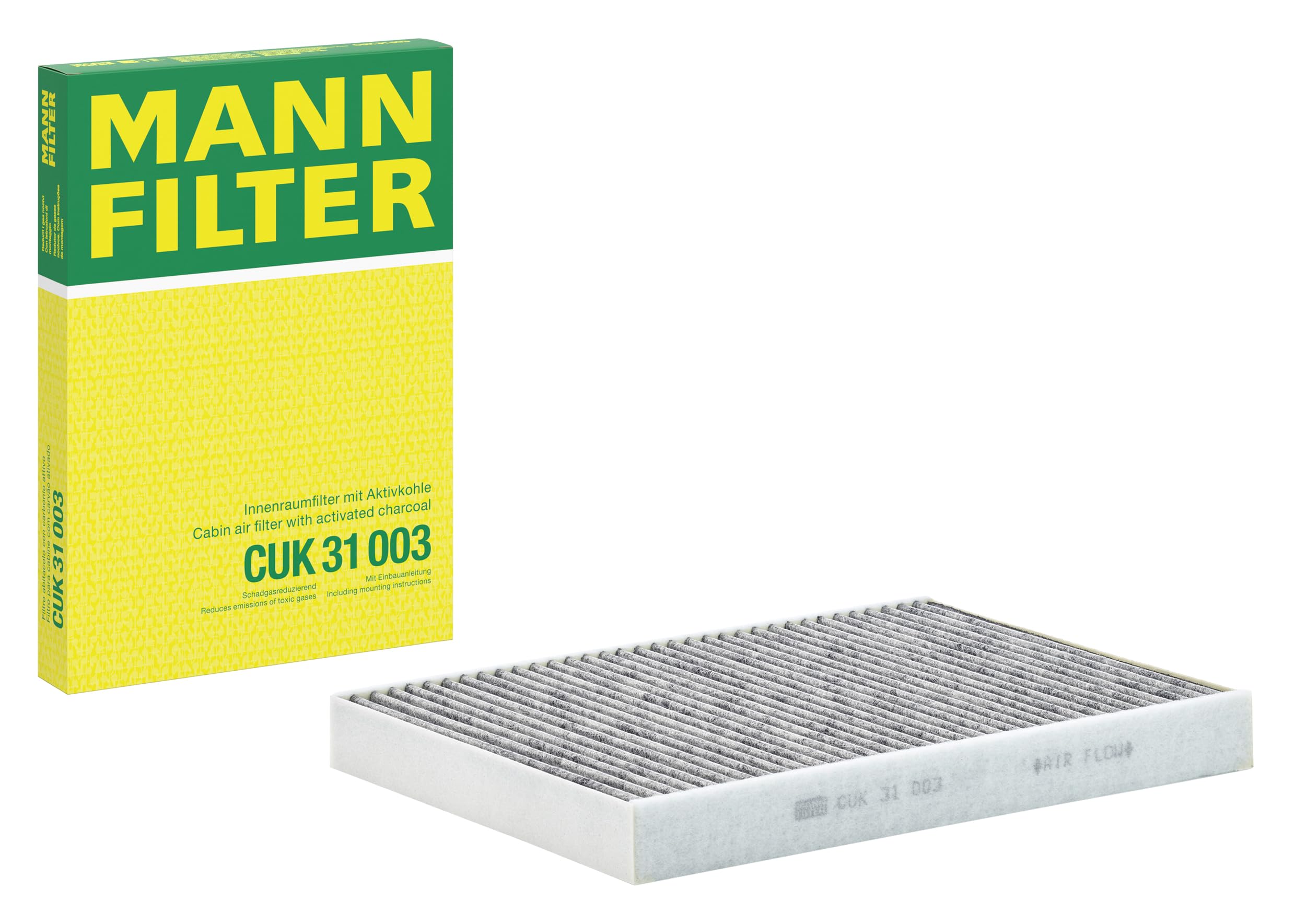 MANN-FILTER CUK 31 003 cabin air filter with activated carbon for cleaner air.