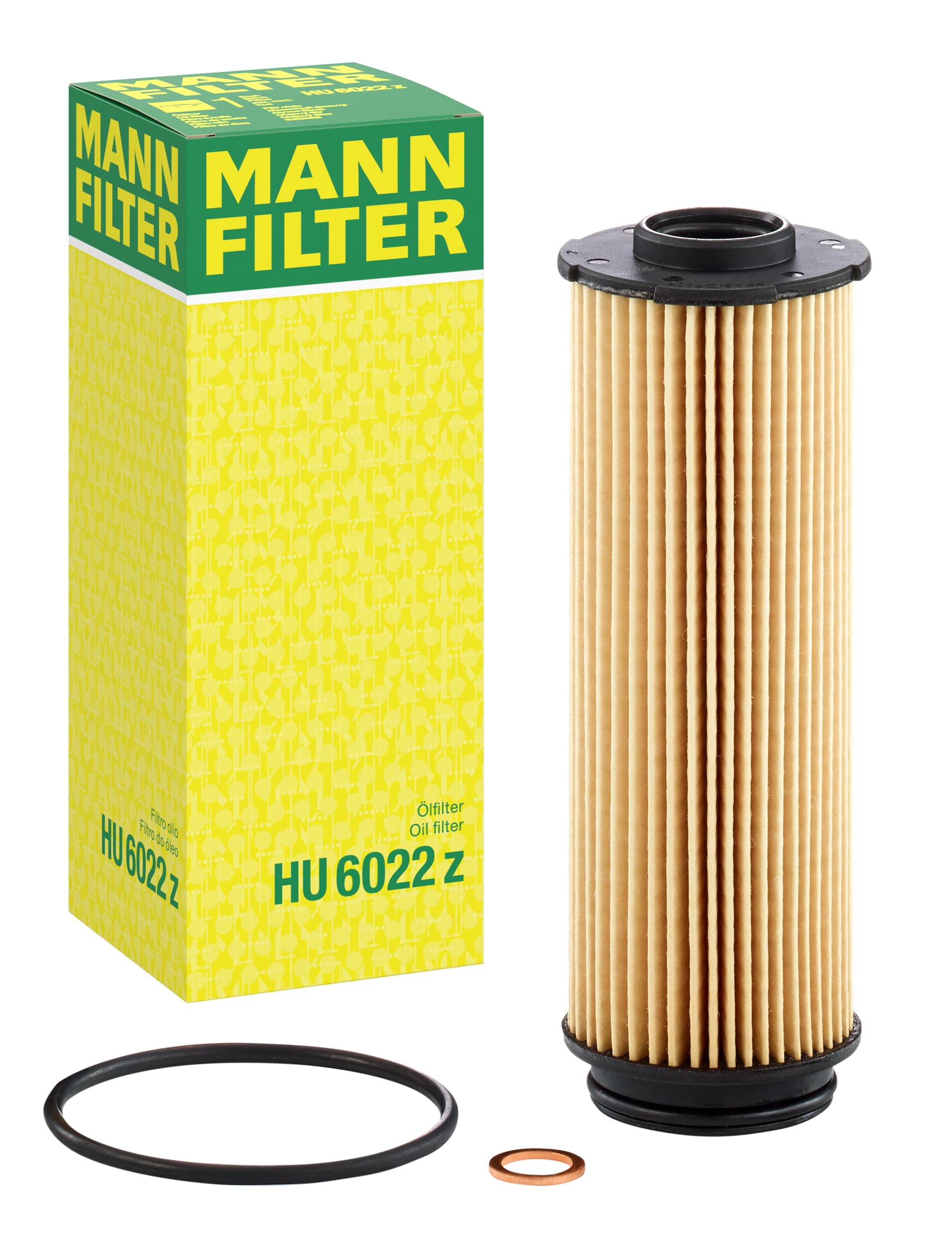 MANN-FILTER HU 6022 z cartridge oil filter close-up, showcasing high dirt-holding capacity for clean oil