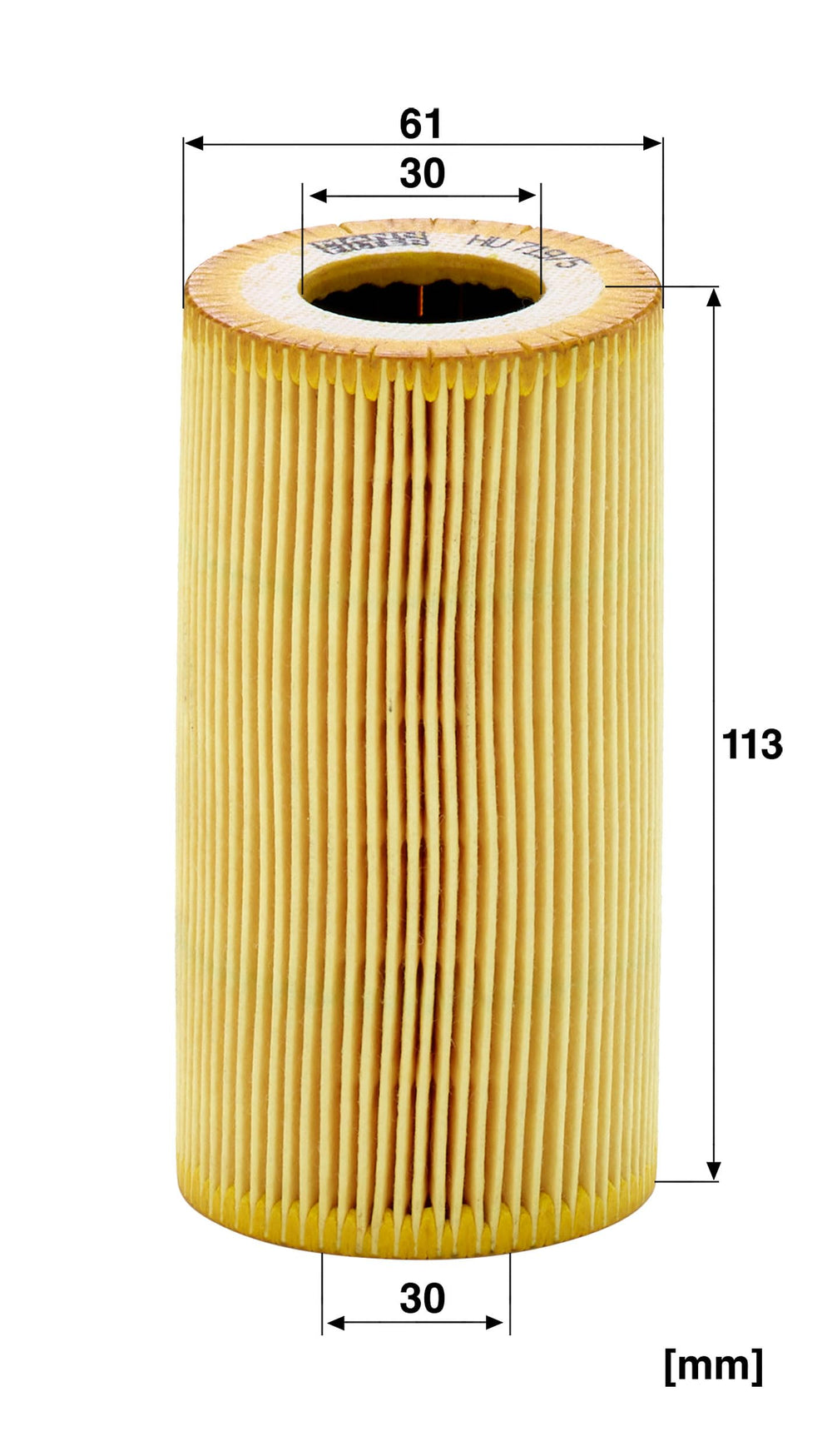 Mann Filter HU 719/5X filter media close-up emphasizing metal-free construction for disposal