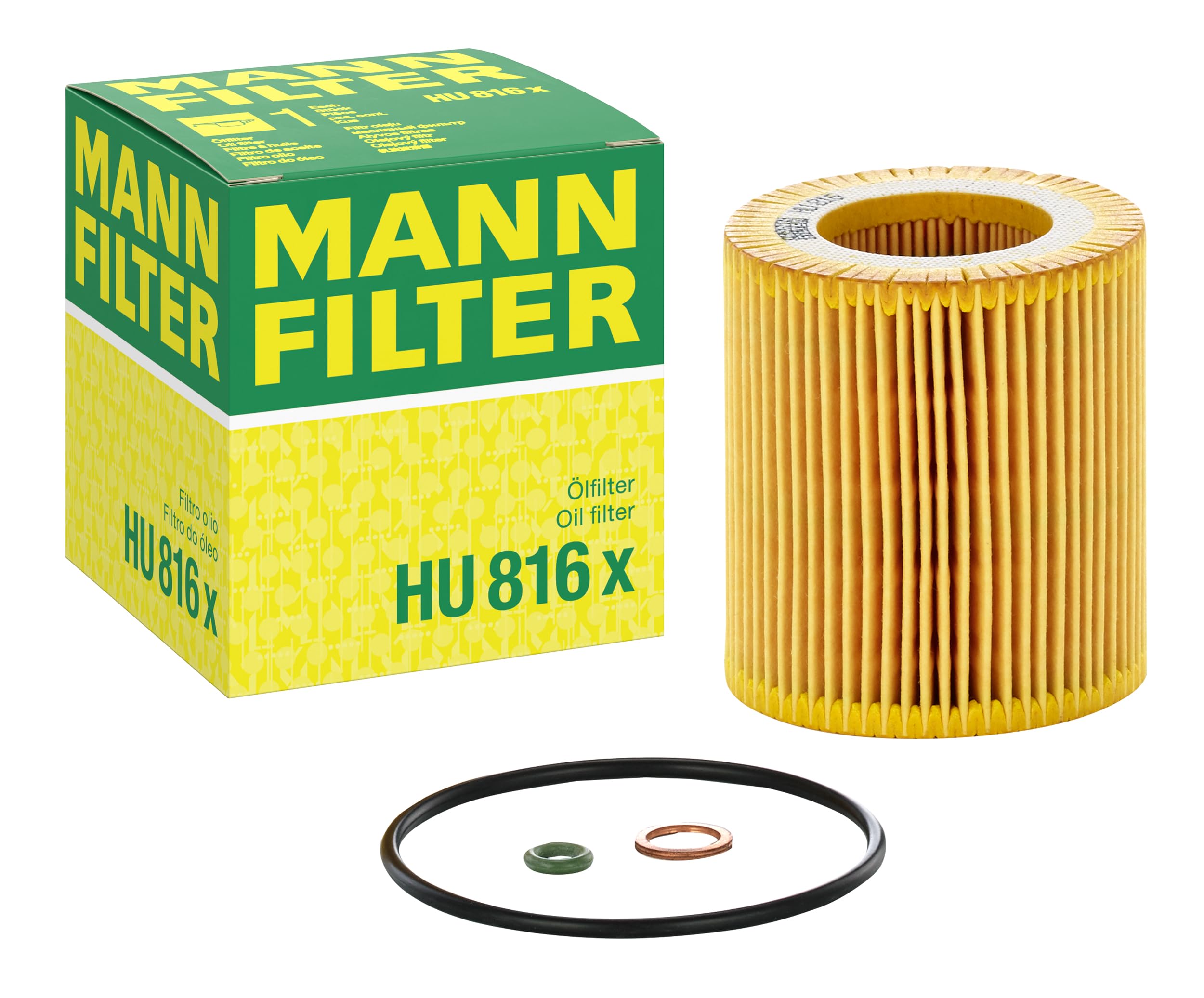 Mann Filter HU 816x cartridge oil filter for BMW engines, metal-free construction for easier disposal.