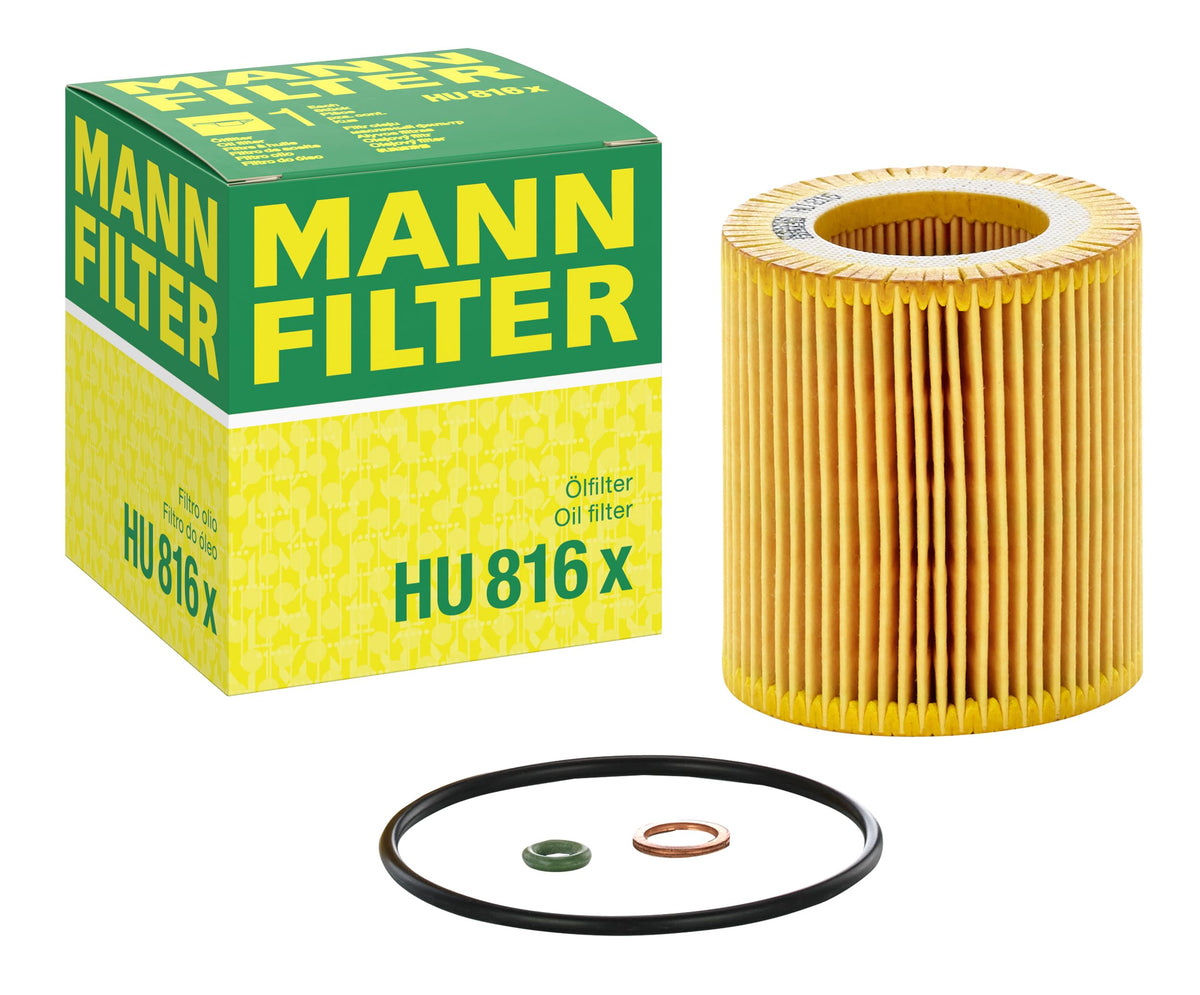 Mann Filter HU 816x cartridge oil filter for BMW engines, metal-free construction for easier disposal.