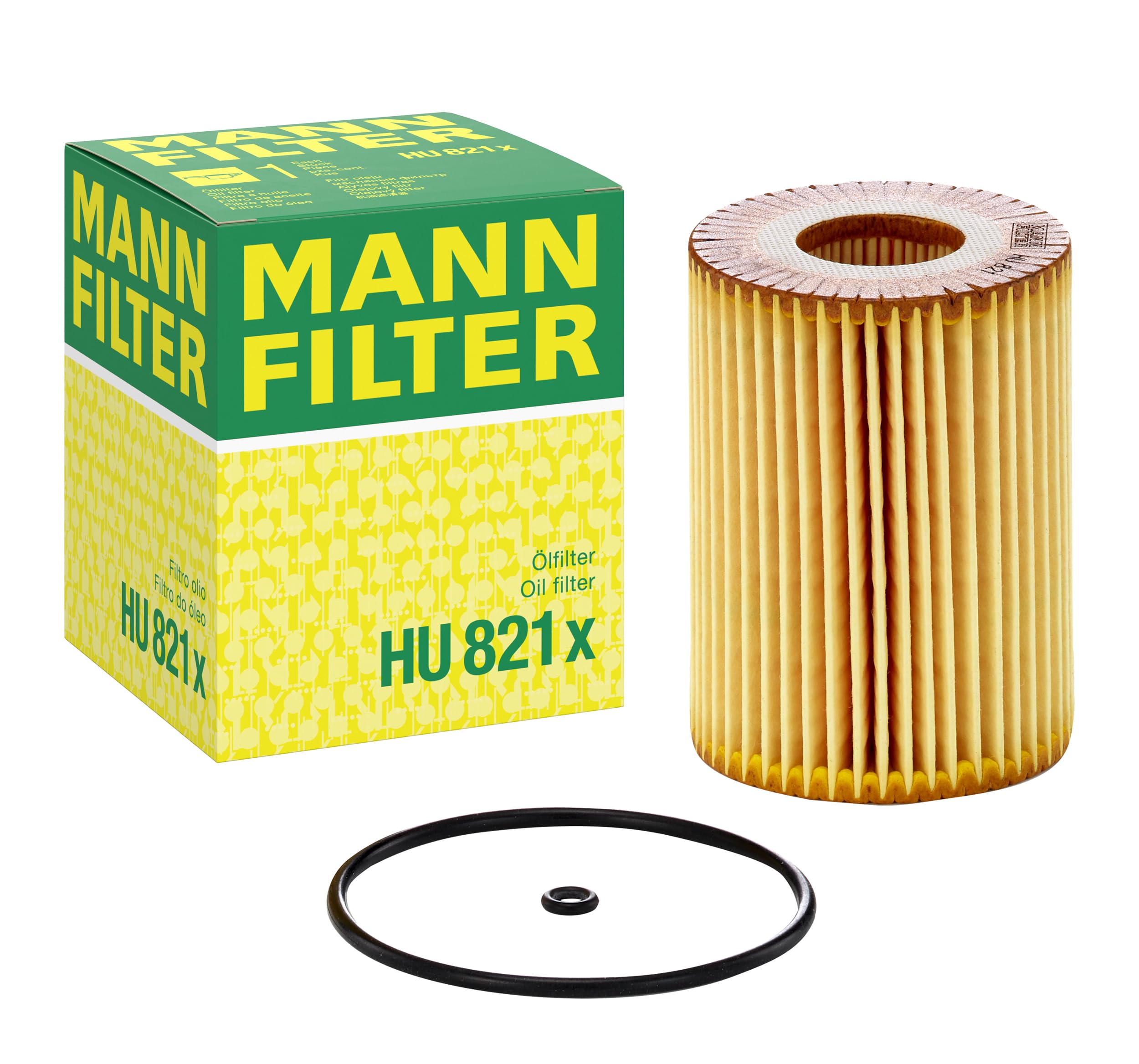 Mann Filter HU 821x oil filter front view showing compact Sprinter-compatible design.